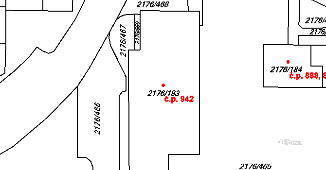 Skvrňany 942, Plzeň na parcele st. 2176/183 v KÚ Skvrňany, Katastrální mapa