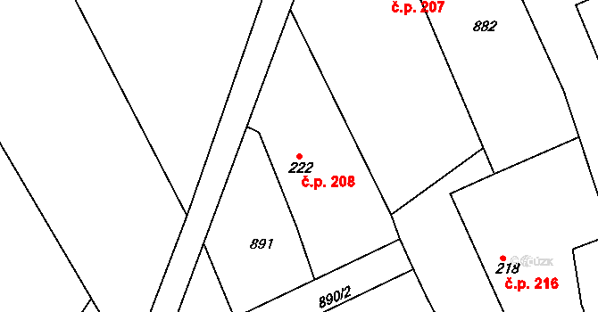 Konárovice 208 na parcele st. 222 v KÚ Konárovice, Katastrální mapa