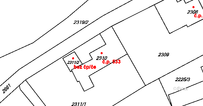 Prostřední Suchá 533, Havířov na parcele st. 2310 v KÚ Prostřední Suchá, Katastrální mapa