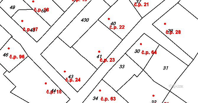 Velké Chvalovice 23, Pečky na parcele st. 41 v KÚ Velké Chvalovice, Katastrální mapa