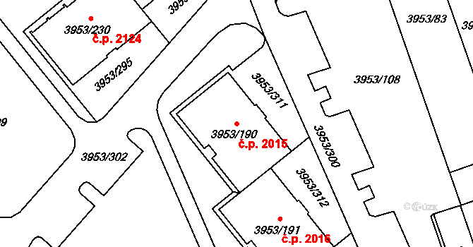 Řečkovice 2015, Brno na parcele st. 3953/190 v KÚ Řečkovice, Katastrální mapa