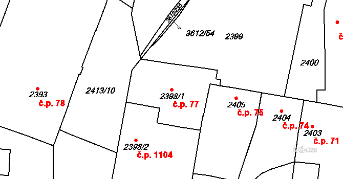 Řečkovice 77, Brno na parcele st. 2398/1 v KÚ Řečkovice, Katastrální mapa