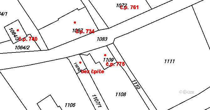 Šluknov 775 na parcele st. 1109 v KÚ Šluknov, Katastrální mapa