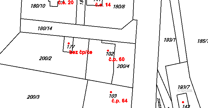 Skorkov 60 na parcele st. 102 v KÚ Skorkov, Katastrální mapa