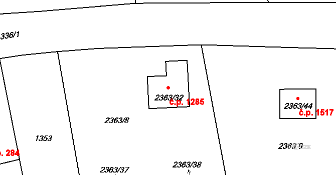 Dolní Lutyně 1285 na parcele st. 2363/32 v KÚ Dolní Lutyně, Katastrální mapa