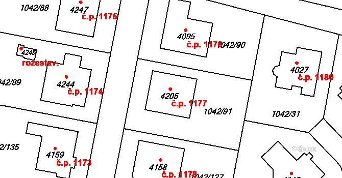 Valdické Předměstí 1177, Jičín na parcele st. 4205 v KÚ Jičín, Katastrální mapa