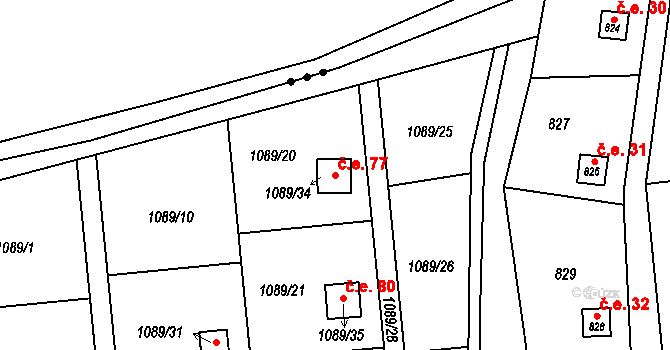 Samotišky 77 na parcele st. 1089/34 v KÚ Samotíšky, Katastrální mapa