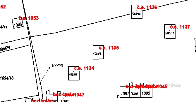 Zruč nad Sázavou 1135 na parcele st. 1093/9 v KÚ Zruč nad Sázavou, Katastrální mapa