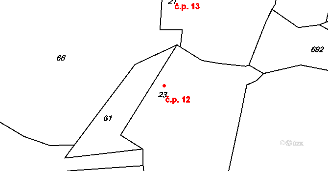 Sušetice 12, Sedlec-Prčice na parcele st. 23 v KÚ Sušetice, Katastrální mapa