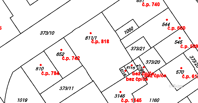 Přívoz 818, Ostrava na parcele st. 811/1 v KÚ Přívoz, Katastrální mapa