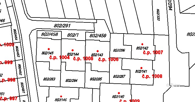 Svinov 1006, Ostrava na parcele st. 802/143 v KÚ Svinov, Katastrální mapa