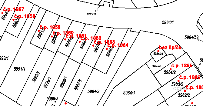 Velké Meziříčí 1864 na parcele st. 5986/2 v KÚ Velké Meziříčí, Katastrální mapa
