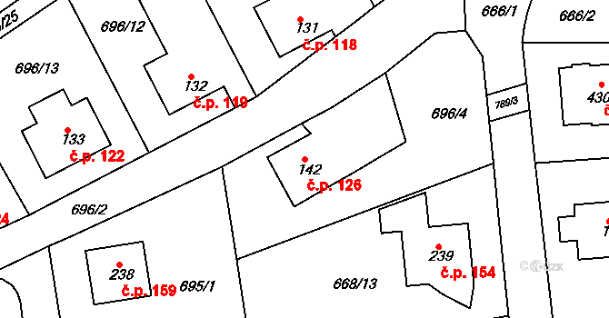 Škrdlovice 126 na parcele st. 142 v KÚ Škrdlovice, Katastrální mapa