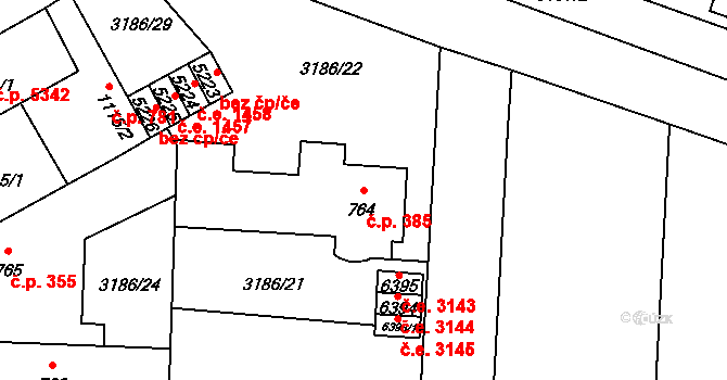Zlín 385 na parcele st. 764 v KÚ Zlín, Katastrální mapa