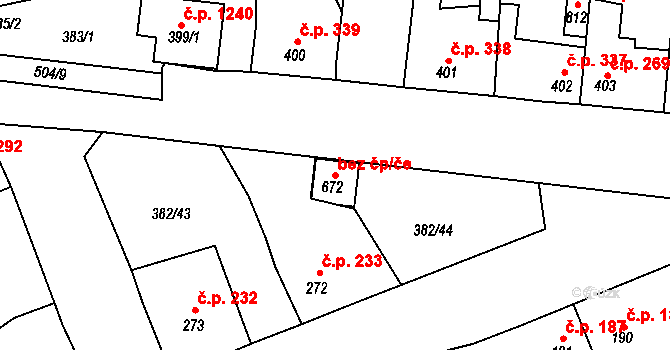 Rudná 43073425 na parcele st. 672 v KÚ Dušníky u Rudné, Katastrální mapa