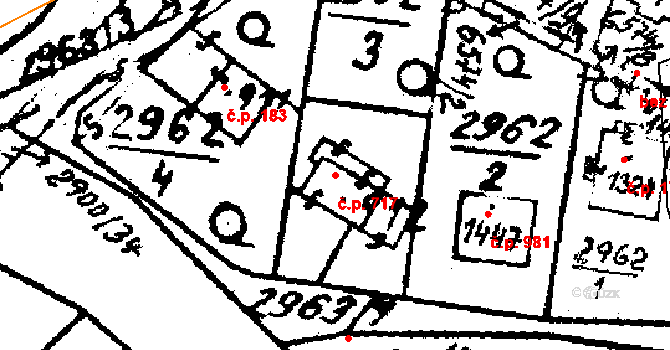 Květná 717, Strání na parcele st. 912 v KÚ Strání, Katastrální mapa
