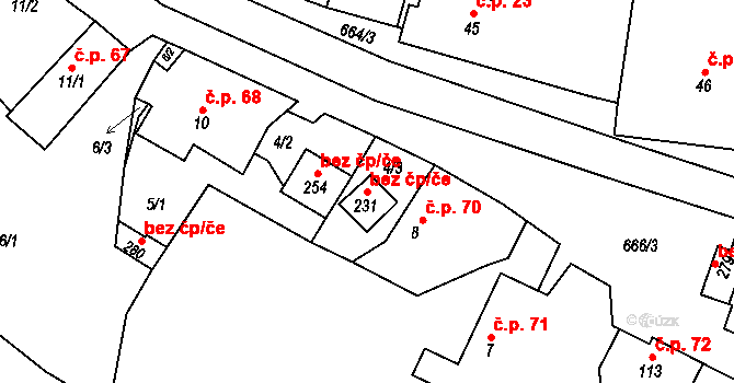 Konice 47679425 na parcele st. 231 v KÚ Čunín, Katastrální mapa