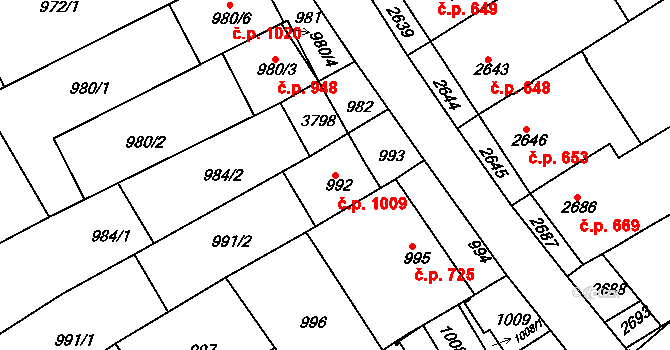 Nivnice 1009 na parcele st. 992 v KÚ Nivnice, Katastrální mapa