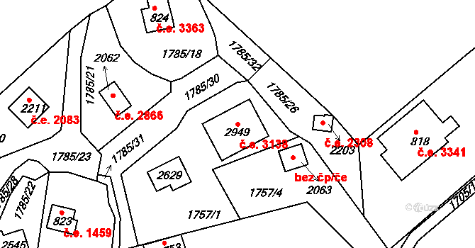 Valcha 3138, Plzeň na parcele st. 2949 v KÚ Valcha, Katastrální mapa