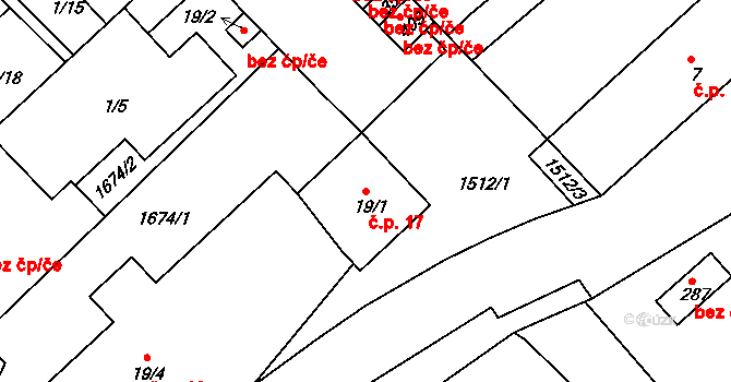Rosice 96 na parcele st. 19/1 v KÚ Rosice u Chrasti, Katastrální mapa