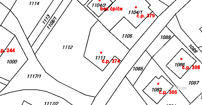 Česká Ves 374 na parcele st. 1111 v KÚ Česká Ves, Katastrální mapa
