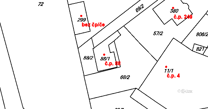 Mlékojedy 88, Neratovice na parcele st. 88/1 v KÚ Mlékojedy u Neratovic, Katastrální mapa