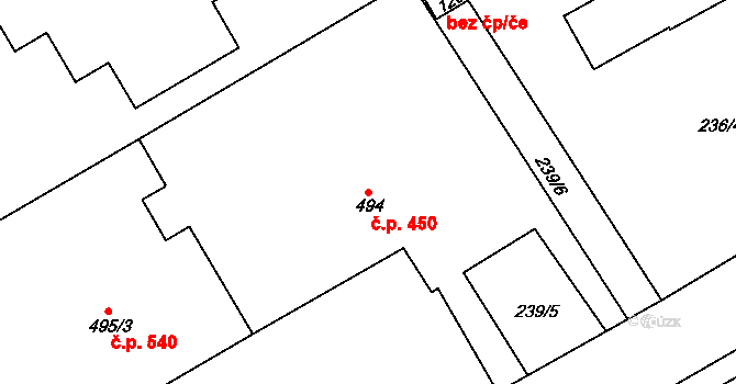 Neratovice 450 na parcele st. 494 v KÚ Neratovice, Katastrální mapa