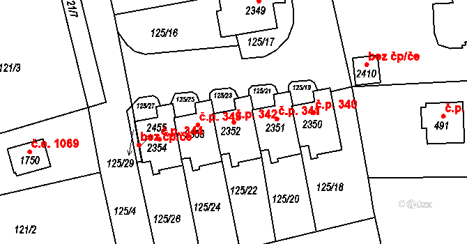 Rajchardov 342, Hradištko na parcele st. 2352 v KÚ Hradištko pod Medníkem, Katastrální mapa