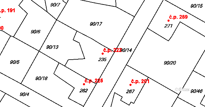 Nučice 222 na parcele st. 235 v KÚ Nučice u Rudné, Katastrální mapa