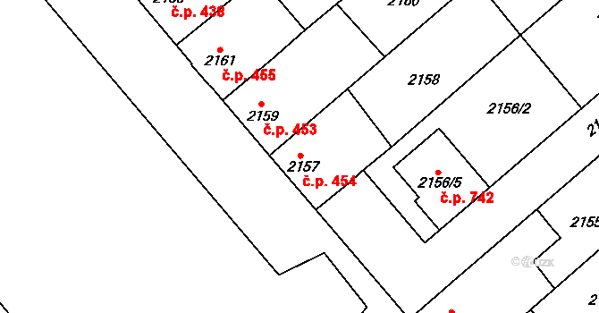 Veselí nad Lužnicí II 454, Veselí nad Lužnicí na parcele st. 2157 v KÚ Veselí nad Lužnicí, Katastrální mapa