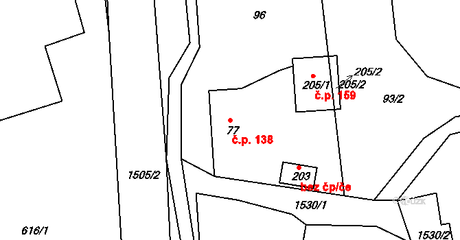 Rožmitál 138, Broumov na parcele st. 77 v KÚ Rožmitál, Katastrální mapa