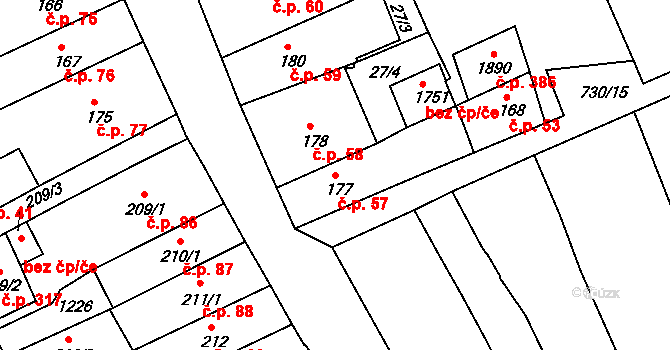 Broumov 57 na parcele st. 177 v KÚ Broumov, Katastrální mapa