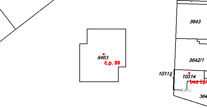 Cihelna 99, Pardubice na parcele st. 8463 v KÚ Pardubice, Katastrální mapa
