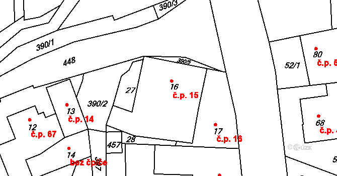 Klášterec 15, Olšany na parcele st. 16 v KÚ Klášterec, Katastrální mapa