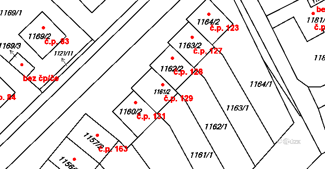 Kopřivnice 129 na parcele st. 1161/2 v KÚ Kopřivnice, Katastrální mapa
