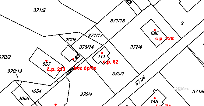 Hvozdnice 82 na parcele st. 411 v KÚ Hvozdnice, Katastrální mapa