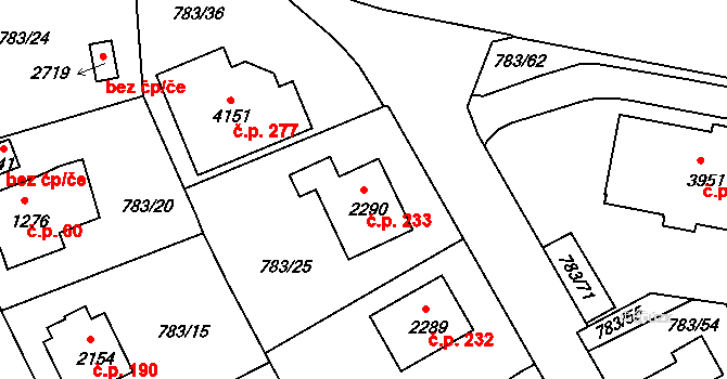 Nádražní Předměstí 233, Český Krumlov na parcele st. 2290 v KÚ Český Krumlov, Katastrální mapa