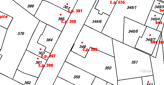 Kamenice nad Lipou 389 na parcele st. 349 v KÚ Kamenice nad Lipou, Katastrální mapa