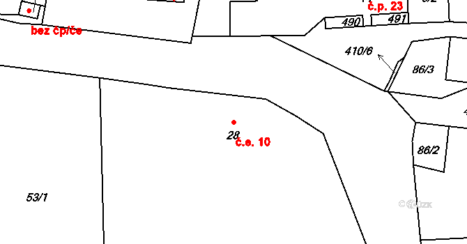 Chynín 10, Čížkov na parcele st. 28 v KÚ Chynín, Katastrální mapa