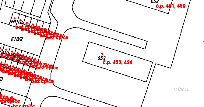 Doudleby nad Orlicí 423,424 na parcele st. 653 v KÚ Doudleby nad Orlicí, Katastrální mapa