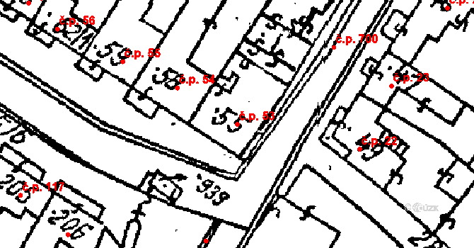 Kostice 53 na parcele st. 55 v KÚ Kostice, Katastrální mapa