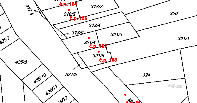 Slížany 158, Morkovice-Slížany na parcele st. 321/6 v KÚ Slížany, Katastrální mapa