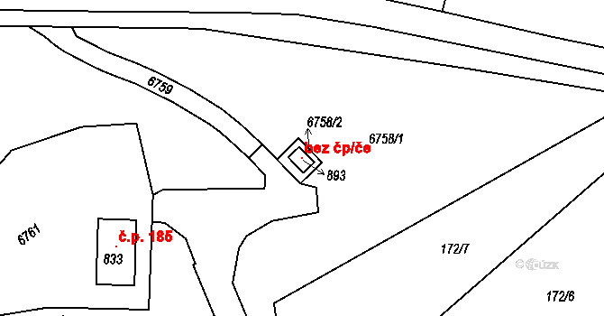 Ostrožská Lhota 107019426 na parcele st. 893 v KÚ Ostrožská Lhota, Katastrální mapa