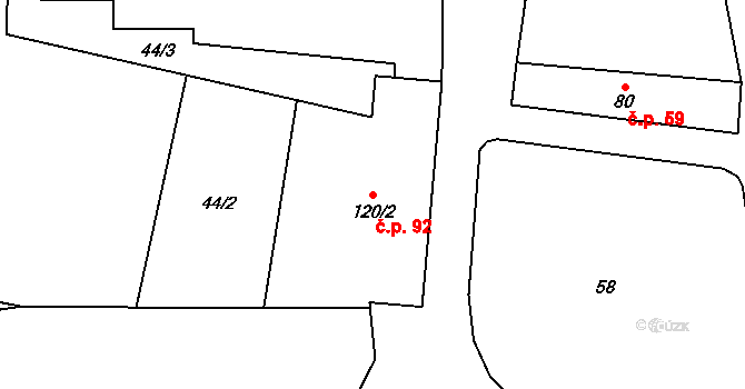 Korolupy 92 na parcele st. 120/2 v KÚ Korolupy, Katastrální mapa