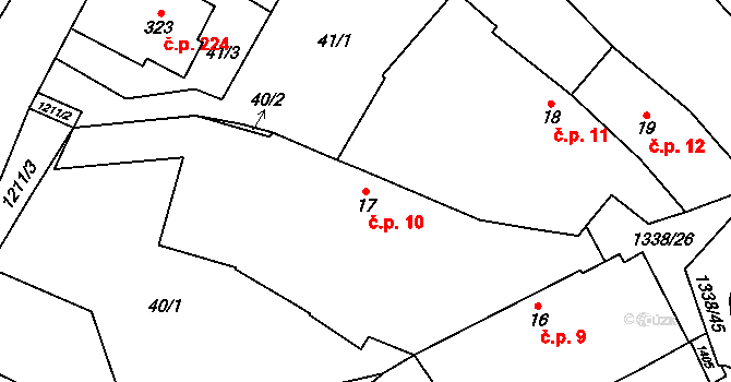 Mikulovice 10 na parcele st. 17/1 v KÚ Mikulovice u Znojma, Katastrální mapa