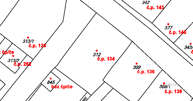 Olbramovice 134 na parcele st. 312 v KÚ Olbramovice u Moravského Krumlova, Katastrální mapa