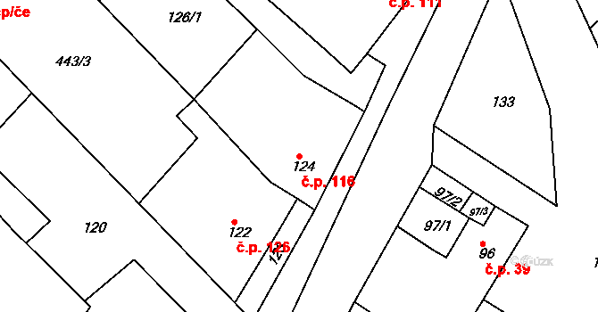 Konice 116, Znojmo na parcele st. 124 v KÚ Konice u Znojma, Katastrální mapa