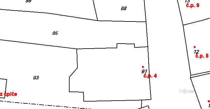 Radkova Lhota 4 na parcele st. 91 v KÚ Radkova Lhota, Katastrální mapa