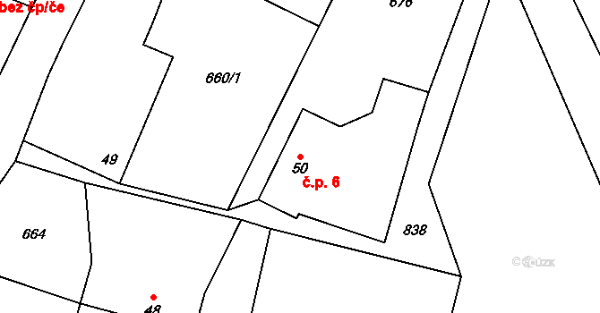 Zhoř 6, Červené Janovice na parcele st. 50 v KÚ Zhoř u Červených Janovic, Katastrální mapa