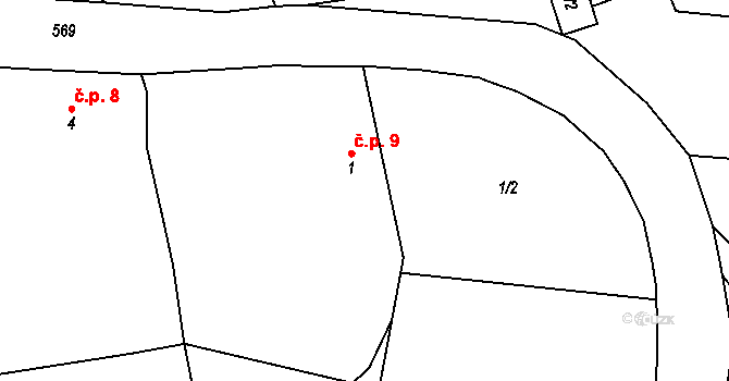 Želivec 9, Zruč nad Sázavou na parcele st. 1 v KÚ Želivec, Katastrální mapa